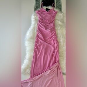 Maxi dress transparent fabric with lining, corrugated sides and opening